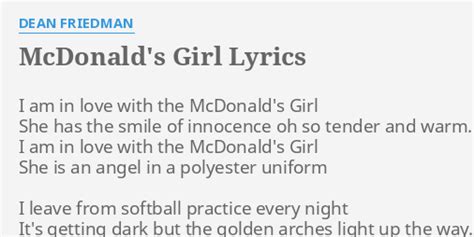 mcdonalds girl|Dean Friedman – McDonald's Girl Lyrics .